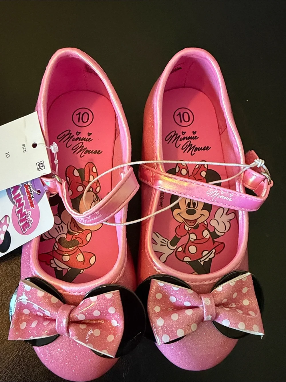 Minnie Mouse Pink Glitter Mary Jane Kids Shoes - Size 10